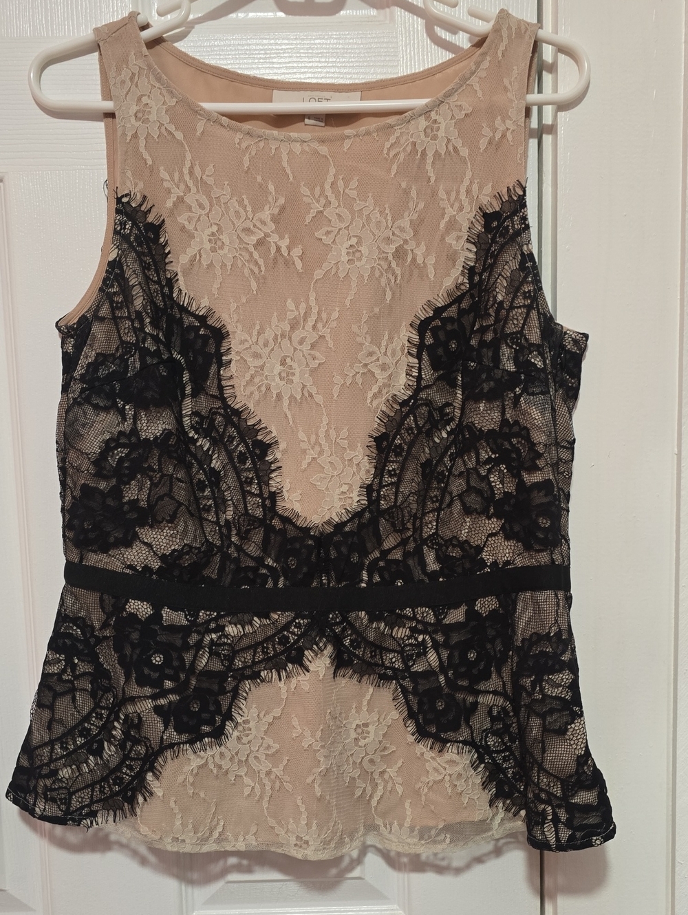 LOFT Nude and Black Lace Overlay Sleeveless Top